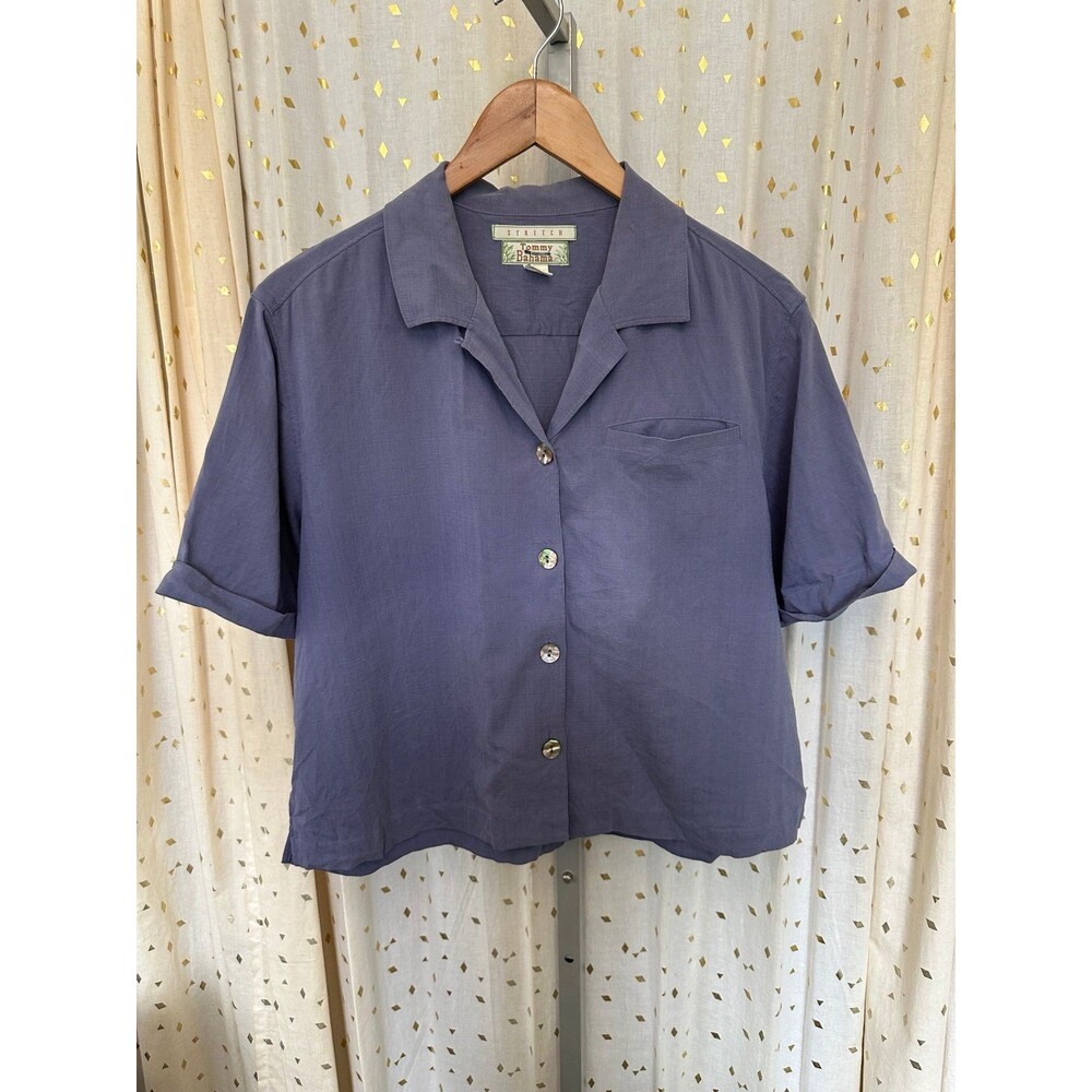 Tommy Bahama Women's Silk Blend Stretch Button Down Crop Collar Shirt S
